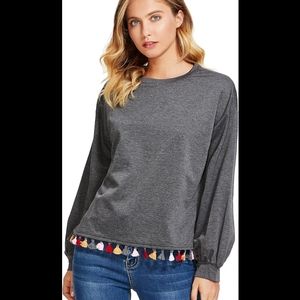 Shein Gray Boho Sweatshirt w/ tassels size Small Excellent condition
